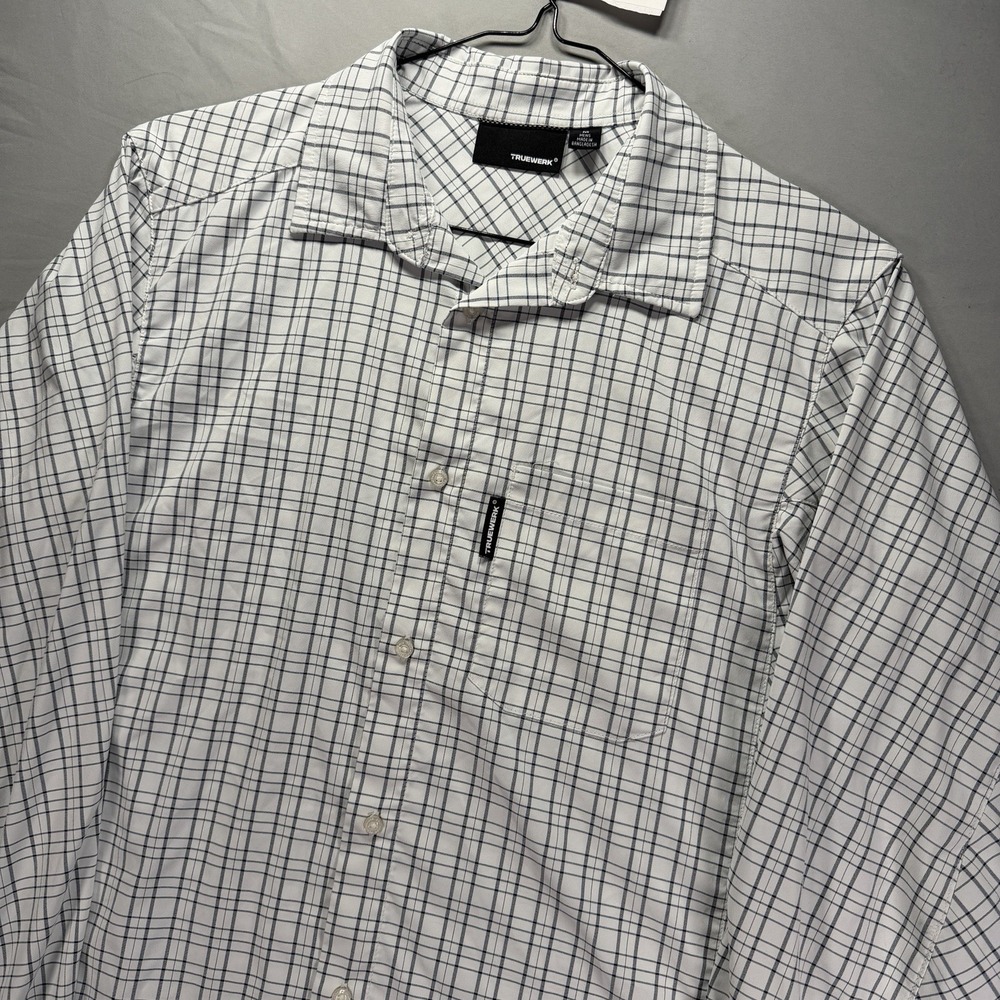 Truewerk Shirt Mens Medium White Check Long Sleeve Button Up Stretch Work